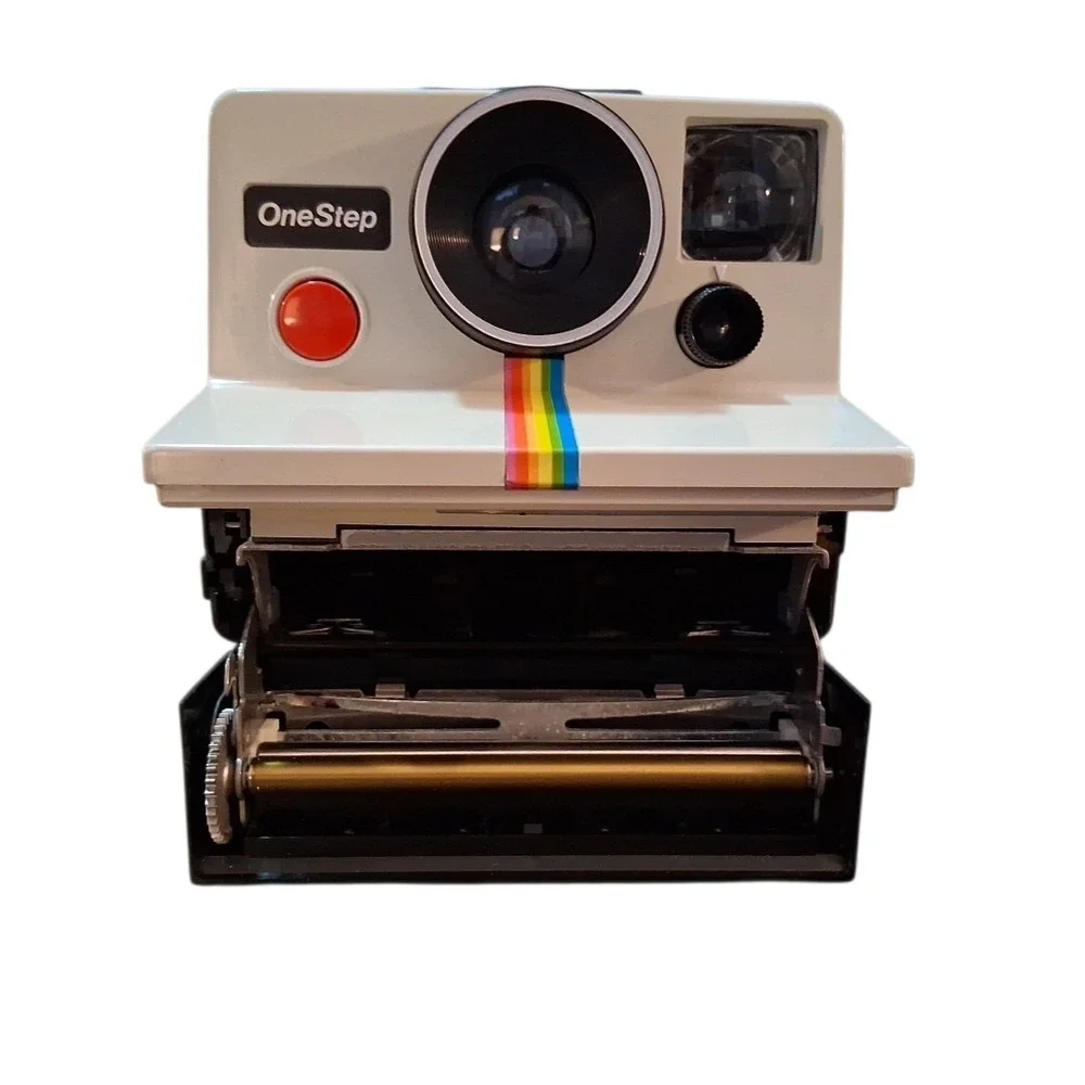 Vintage Polaroid One Step Land Camera SX-70 with Strap & Rainbow Stripe Black